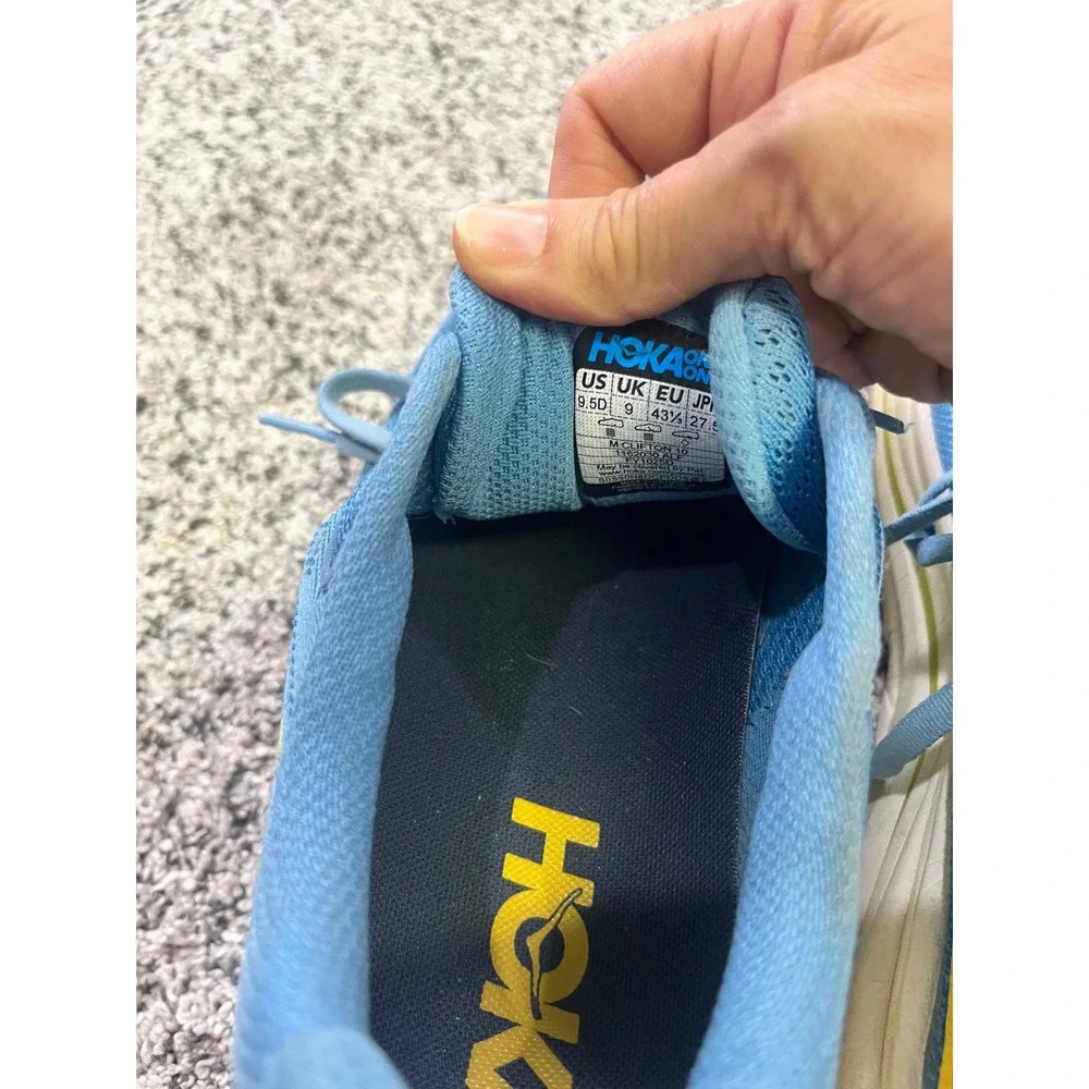 Hoka One One Clifton 10 Mens 9.5 D Blue Yellow Road Running Shoes